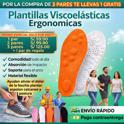 PLANTILLAS ERGONOMICAS VISCOELASTICA AYUDA ALIVIAR EL DOLOR DE LA FASCITIS PLANTAR, ESPOLON CALCANEO Y POSTURA