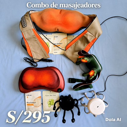 COMBO DE MASAJEADORES PREMIUM: CUERPO, CUELLO, PIES Y CABEZA+🔥CALOR INFRAROJO🔥TAMBIEN PUEDES LLEVARTE POR UNIDAD👈VER FLAYER